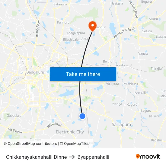 Chikkanayakanahalli Dinne to Byappanahalli map