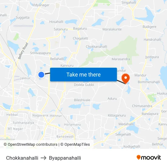 Chokkanahalli to Byappanahalli map