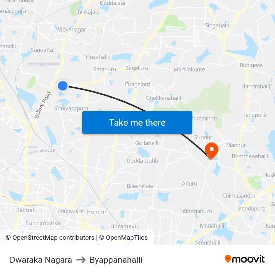 Dwaraka Nagara to Byappanahalli map