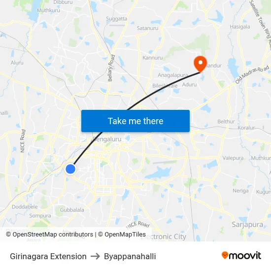Girinagara Extension to Byappanahalli map