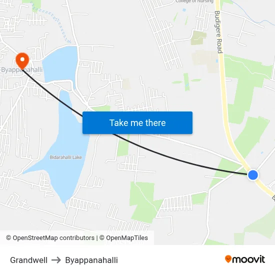 Grandwell to Byappanahalli map