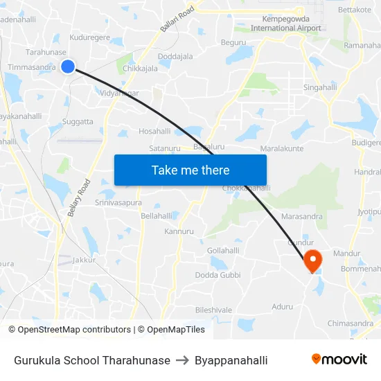Gurukula School Tharahunase to Byappanahalli map