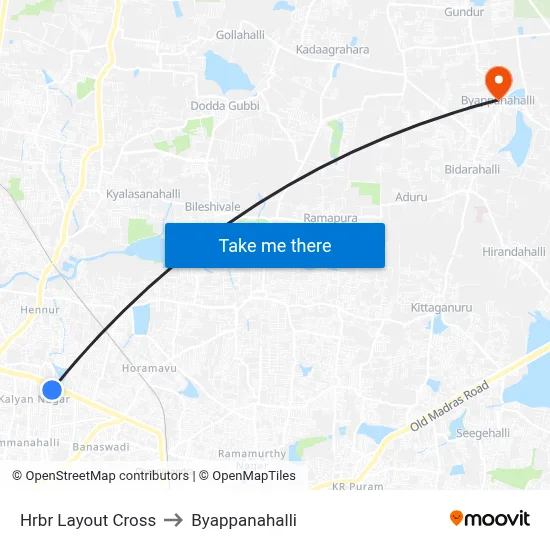 Hrbr Layout Cross to Byappanahalli map