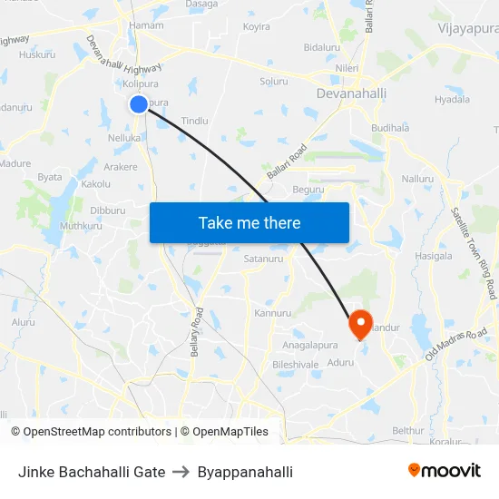 Jinke Bachahalli Gate to Byappanahalli map