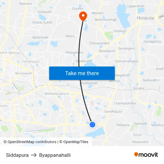 Siddapura to Byappanahalli map