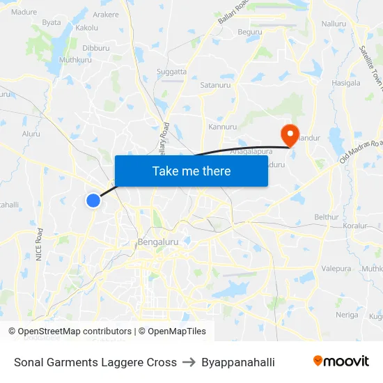 Sonal Garments Laggere Cross to Byappanahalli map