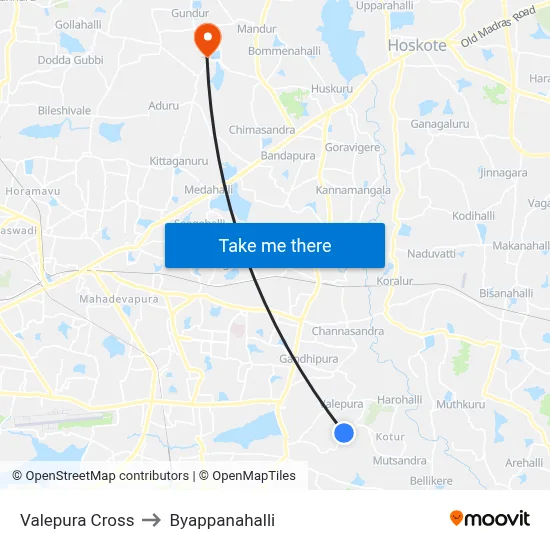 Valepura Cross to Byappanahalli map