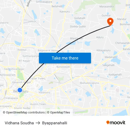 Vidhana Soudha to Byappanahalli map
