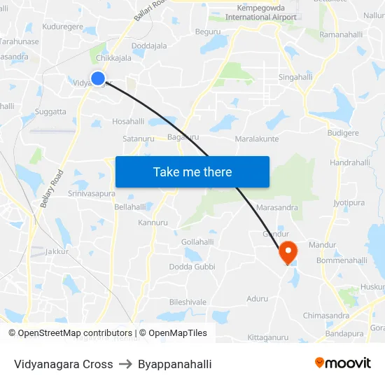 Vidyanagara Cross to Byappanahalli map