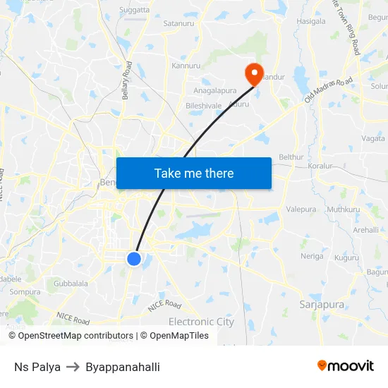 Ns Palya to Byappanahalli map