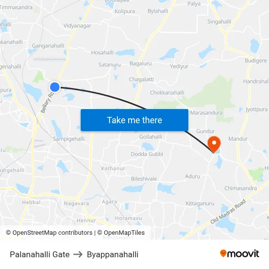 Palanahalli Gate to Byappanahalli map
