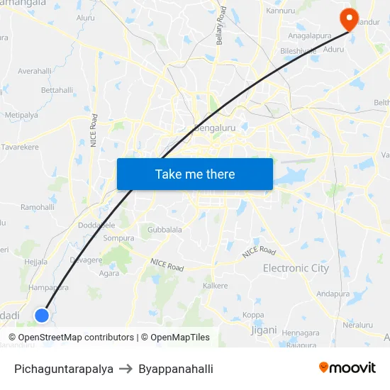 Pichaguntarapalya to Byappanahalli map