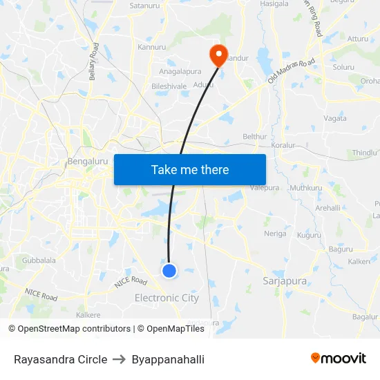 Rayasandra Circle to Byappanahalli map