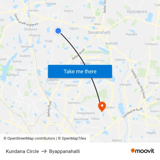 Kundana Circle to Byappanahalli map