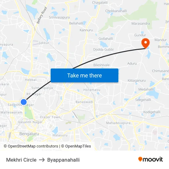 Mekhri Circle to Byappanahalli map