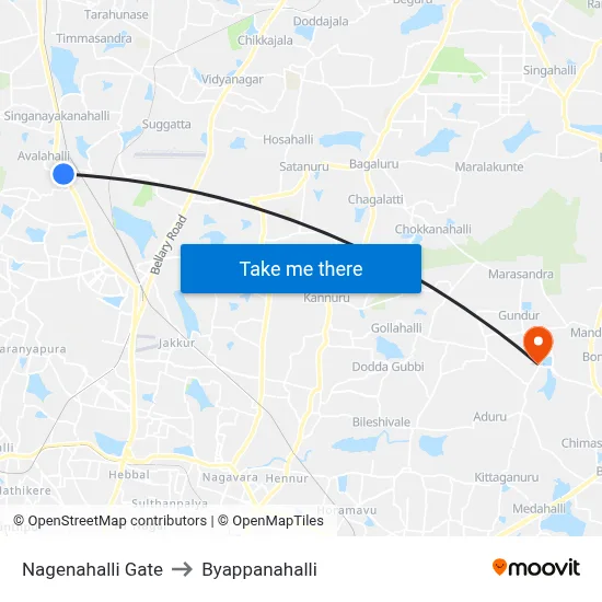 Nagenahalli Gate to Byappanahalli map