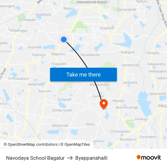 Navodaya School Bagalur to Byappanahalli map