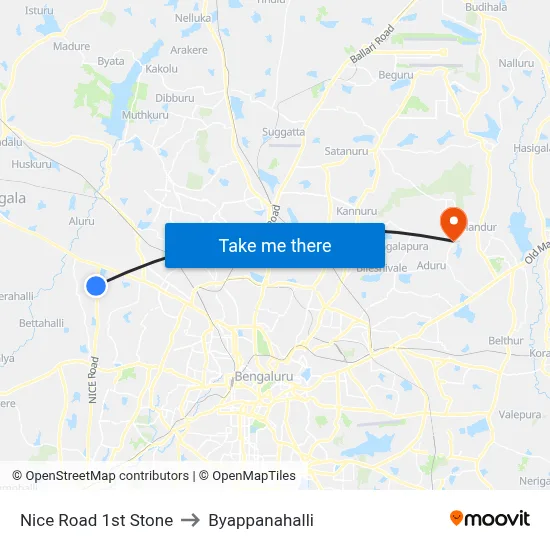 Nice Road 1st Stone to Byappanahalli map