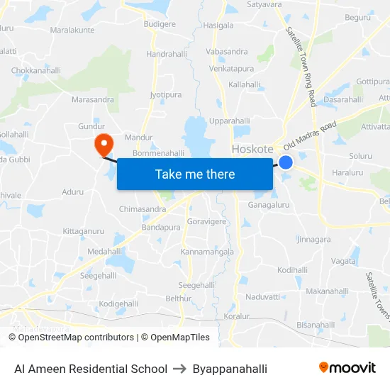 Al Ameen Residential School to Byappanahalli map