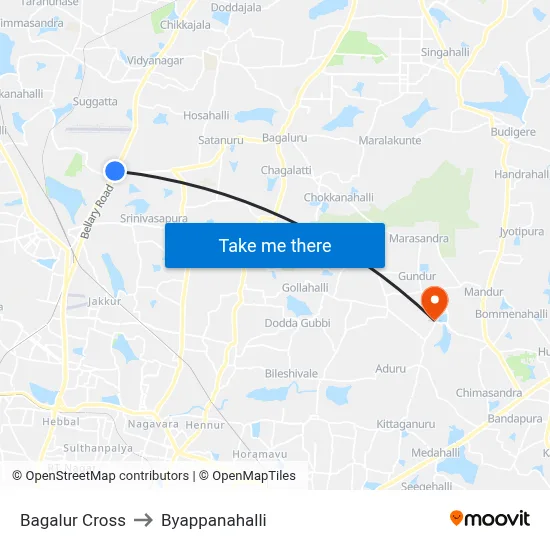 Bagalur Cross to Byappanahalli map