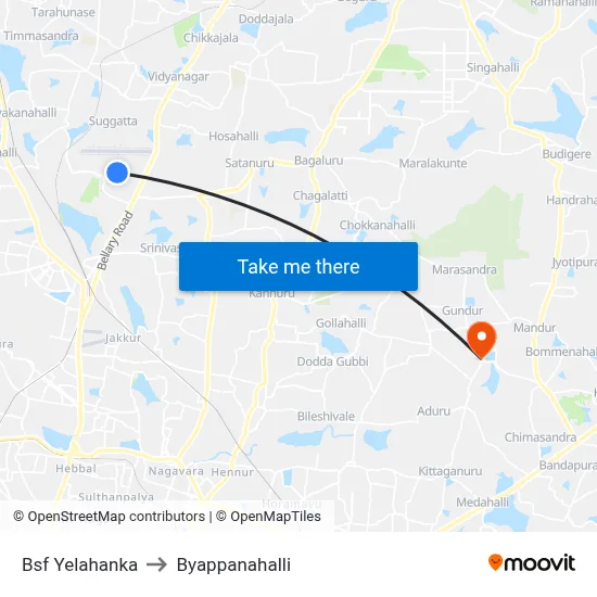 Bsf Yelahanka to Byappanahalli map
