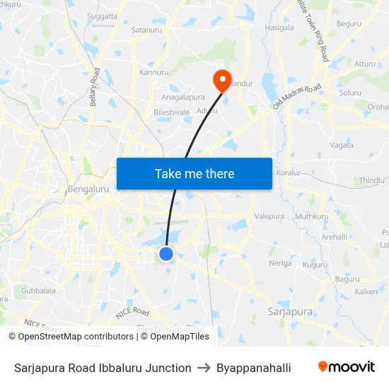 Sarjapura Road Ibbaluru Junction to Byappanahalli map