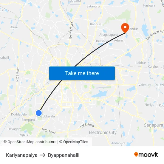 Kariyanapalya to Byappanahalli map