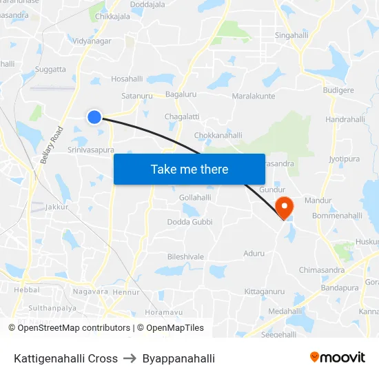 Kattigenahalli Cross to Byappanahalli map