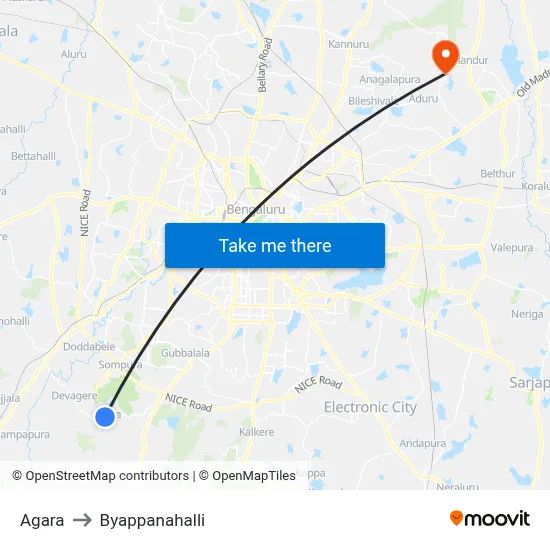 Agara to Byappanahalli map