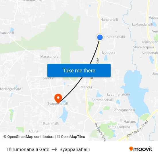 Thirumenahalli Gate to Byappanahalli map