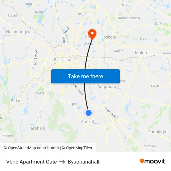 Vbhc Apartment Gate to Byappanahalli map