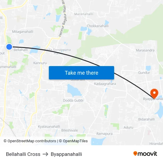 Bellahalli Cross to Byappanahalli map