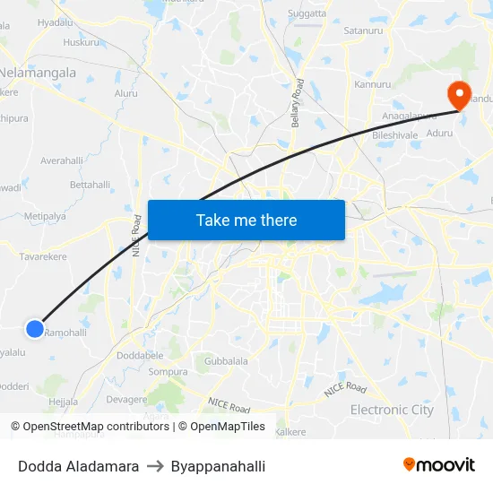 Dodda Aladamara to Byappanahalli map
