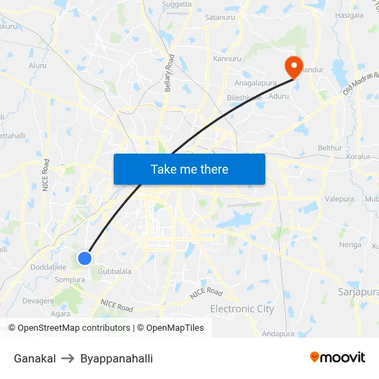 Ganakal to Byappanahalli map