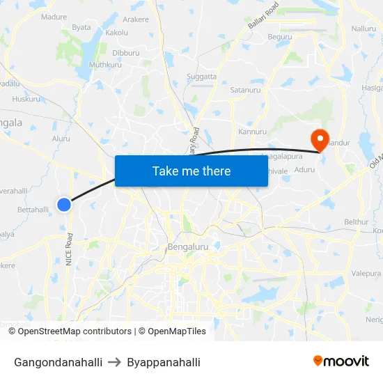 Gangondanahalli to Byappanahalli map