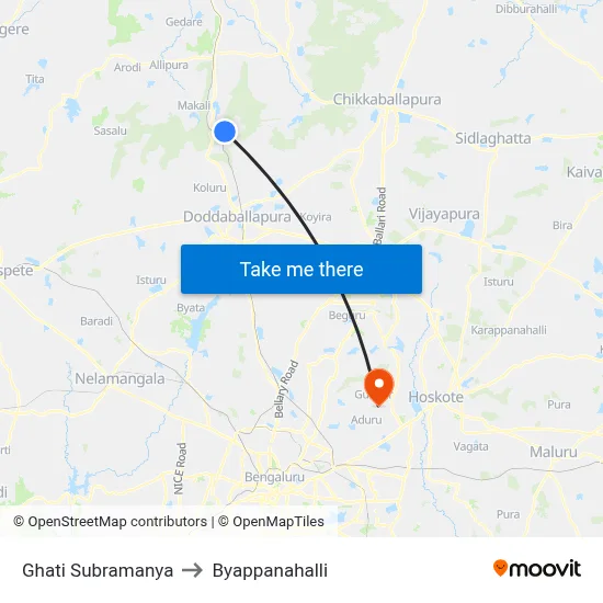 Ghati Subramanya to Byappanahalli map