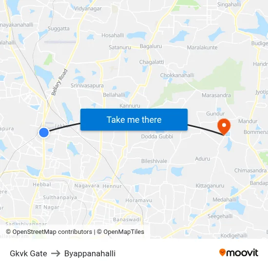 Gkvk Gate to Byappanahalli map