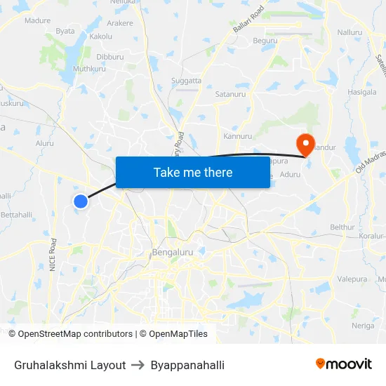 Gruhalakshmi Layout to Byappanahalli map