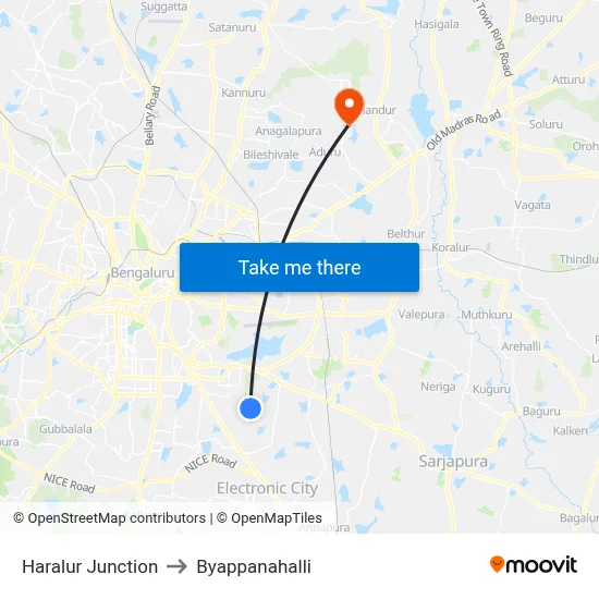 Haralur Junction to Byappanahalli map