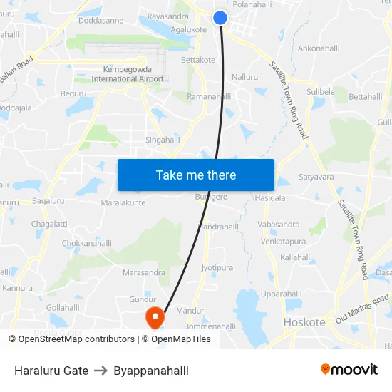 Haraluru Gate to Byappanahalli map