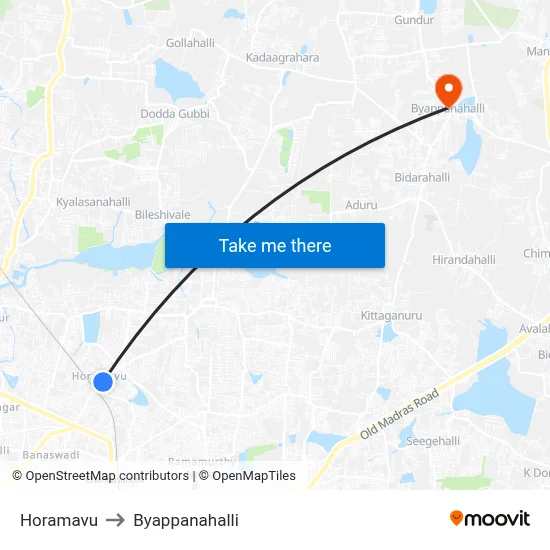 Horamavu to Byappanahalli map