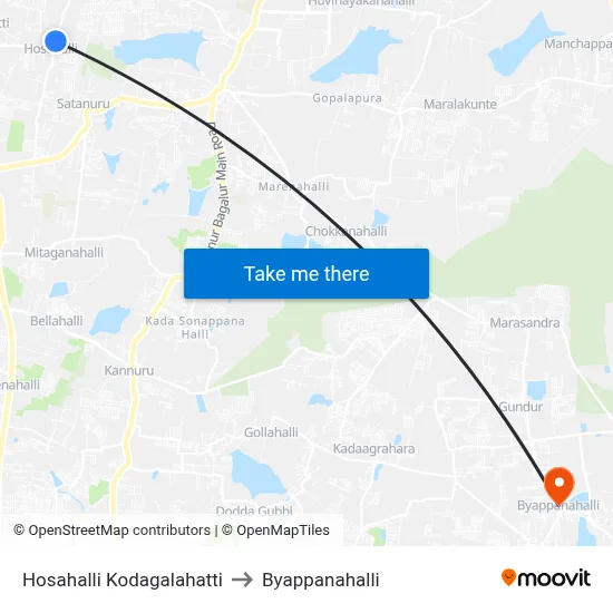 Hosahalli Kodagalahatti to Byappanahalli map