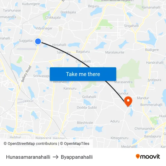 Hunasamaranahalli to Byappanahalli map