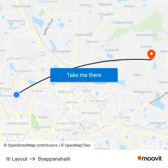 Iti Layout to Byappanahalli map