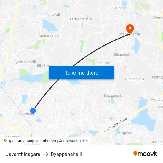 Jayanthinagara to Byappanahalli map