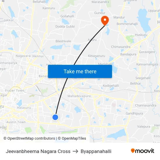 Jeevanbheema Nagara Cross to Byappanahalli map