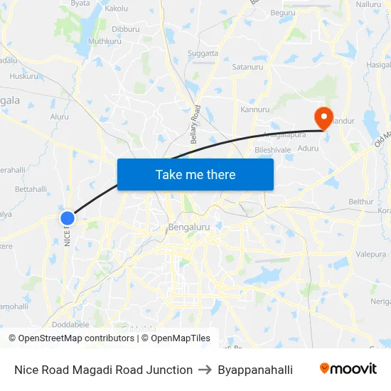Nice Road Magadi Road Junction to Byappanahalli map
