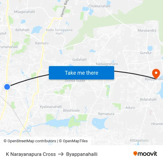K Narayanapura Cross to Byappanahalli map