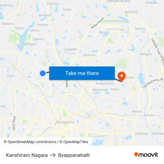 Kanshiram Nagara to Byappanahalli map