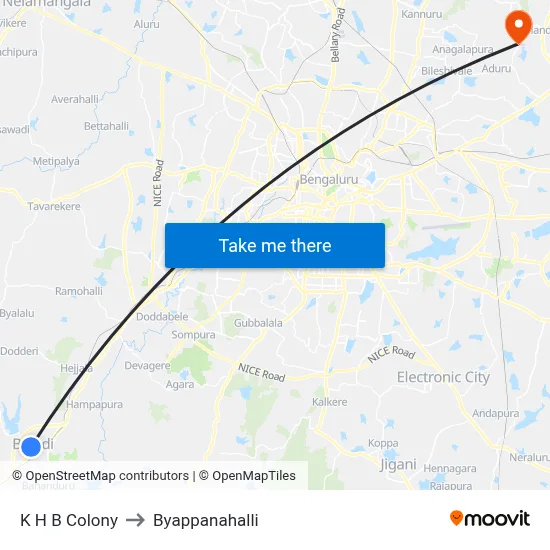 K H B Colony to Byappanahalli map